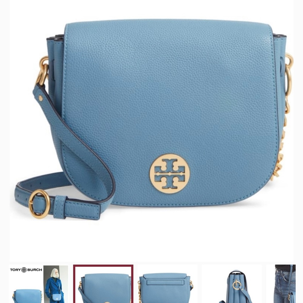 Tory Burch Blue Everly Leather Flap Saddle Bag - Picture 10 of 14